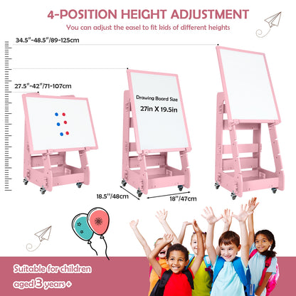 Multifunctional Kids' Standing Art Easel with Dry-Erase Board-Pink