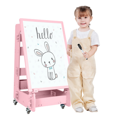 Multifunctional Kids' Standing Art Easel with Dry-Erase Board-Pink