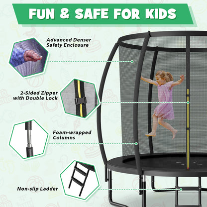 8 Feet ASTM Approved Recreational Trampoline with Ladder-Black
