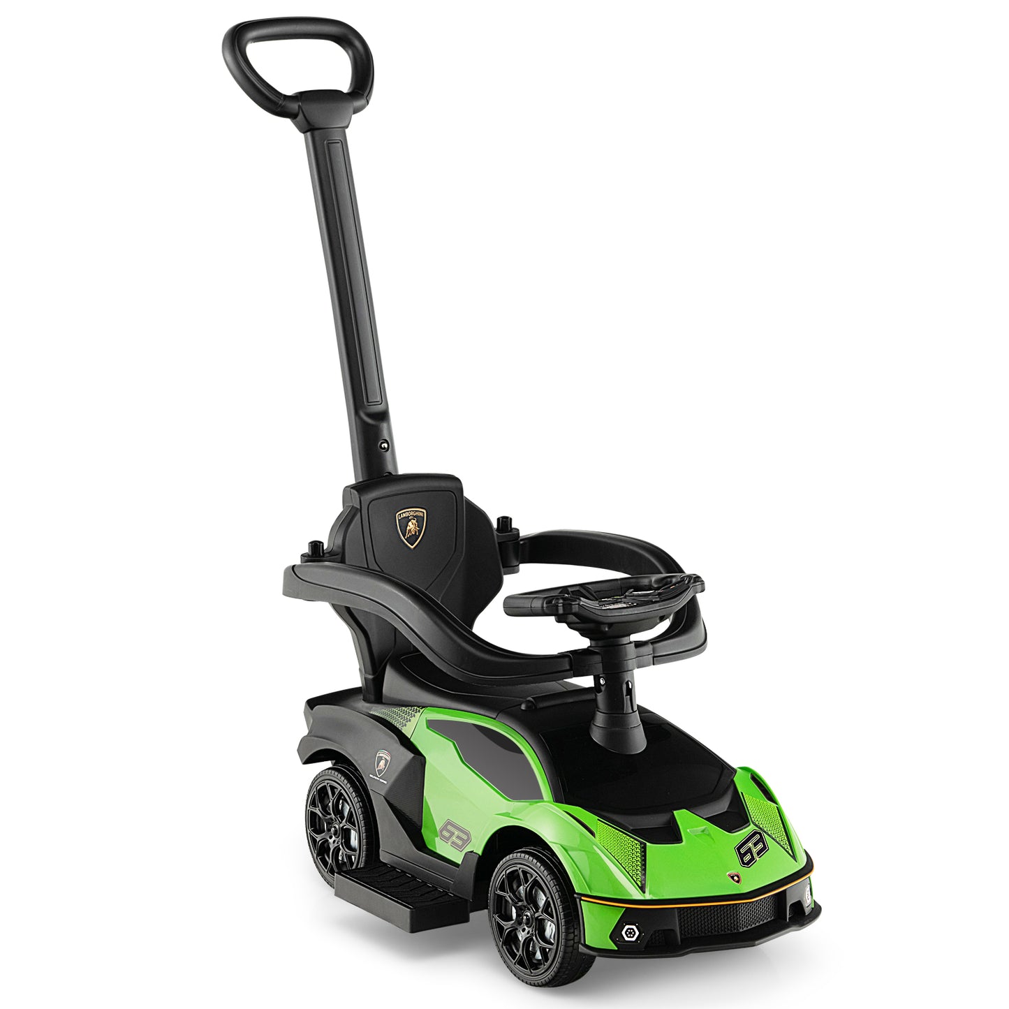 3-in-1 Licensed Lamborghini Ride on Push Car with Handle Guardrail-Green Kids Crystal