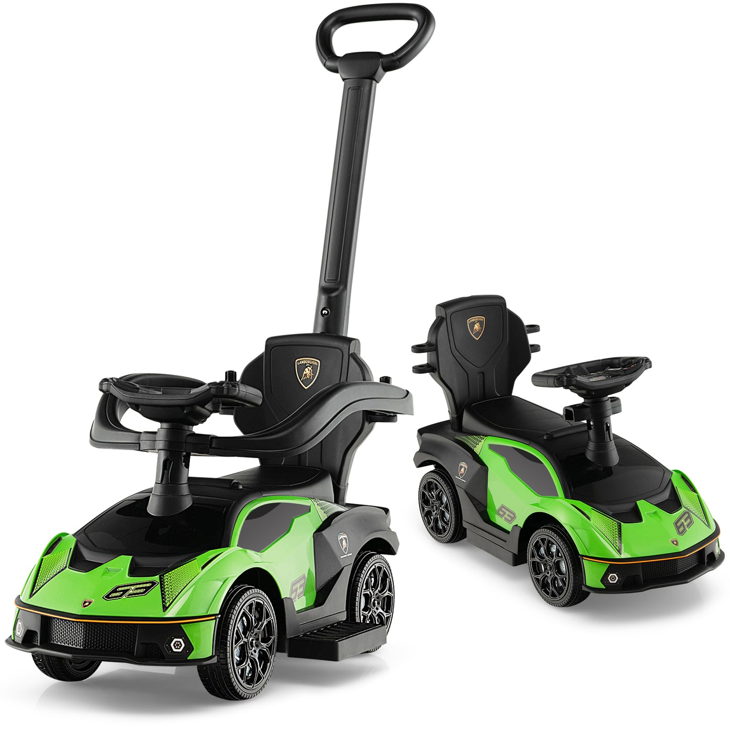 3-in-1 Licensed Lamborghini Ride on Push Car with Handle Guardrail-Green Kids Crystal