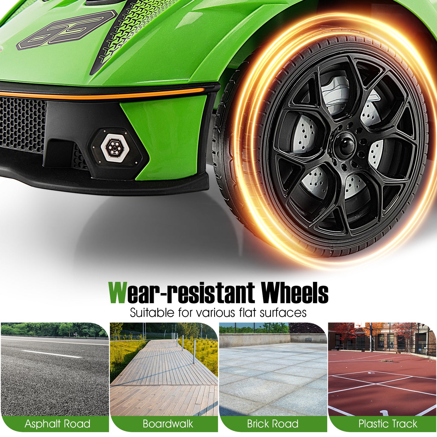 3-in-1 Licensed Lamborghini Ride on Push Car with Handle Guardrail-Green Kids Crystal