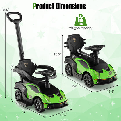 3-in-1 Licensed Lamborghini Ride on Push Car with Handle Guardrail-Green