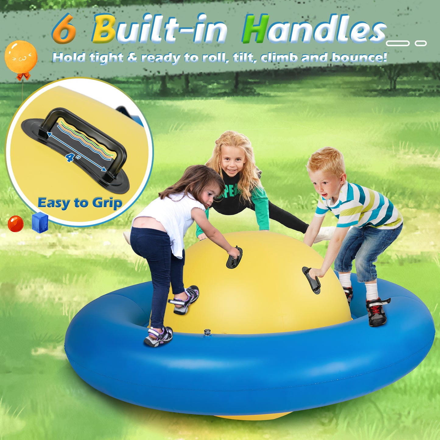 7.5 Foot Giant Inflatable Dome Rocker Bouncer with 6 Built-in Handles for Kids-Blue Kids Crystal