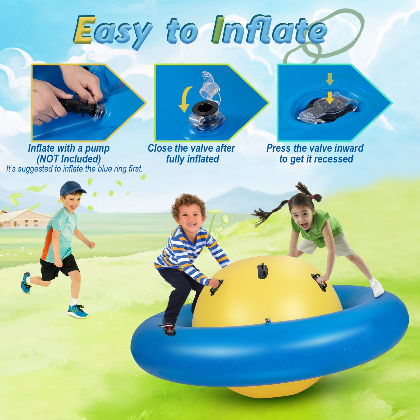 7.5 Foot Giant Inflatable Dome Rocker Bouncer with 6 Built-in Handles for Kids-Blue Kids Crystal