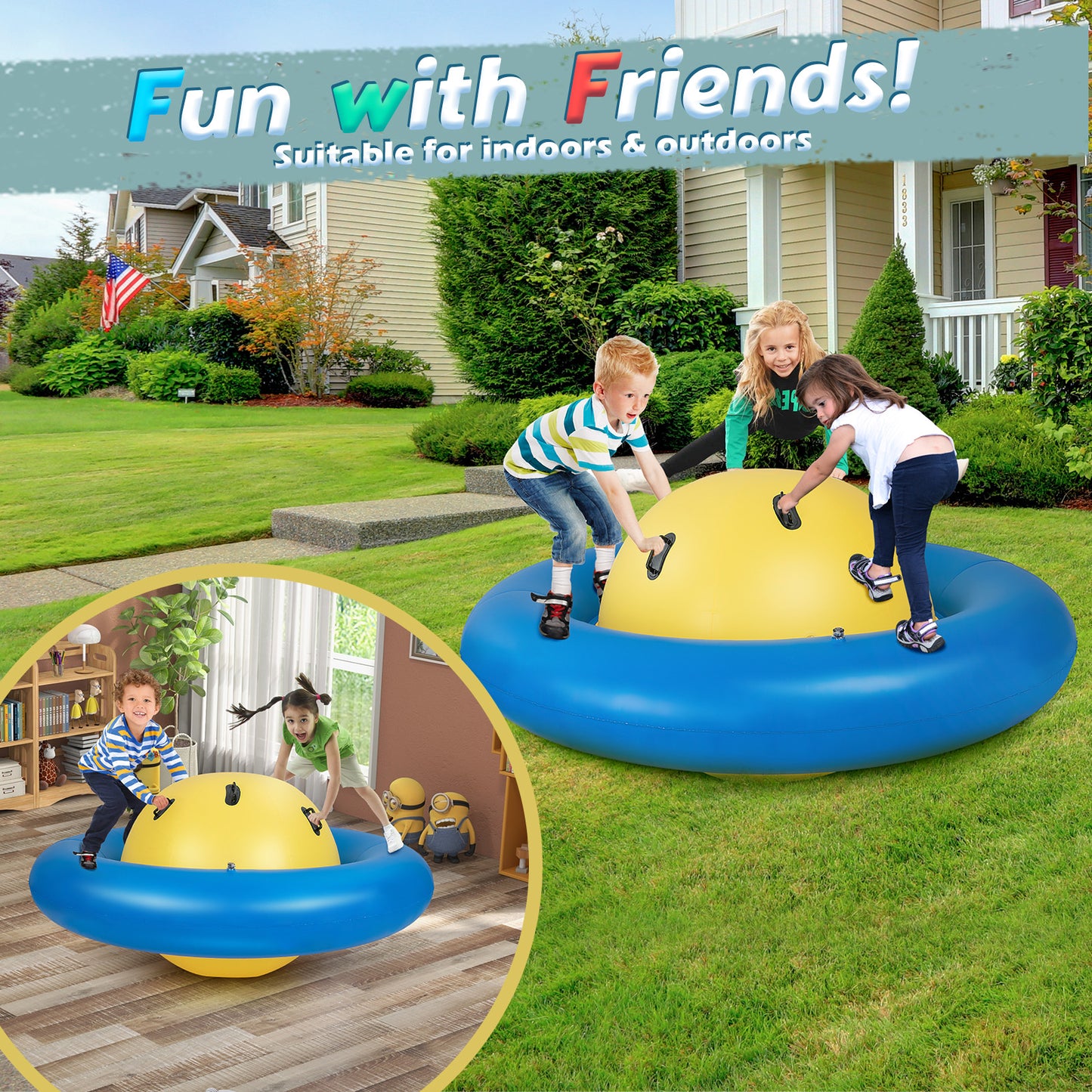 7.5 Foot Giant Inflatable Dome Rocker Bouncer with 6 Built-in Handles for Kids-Blue Kids Crystal