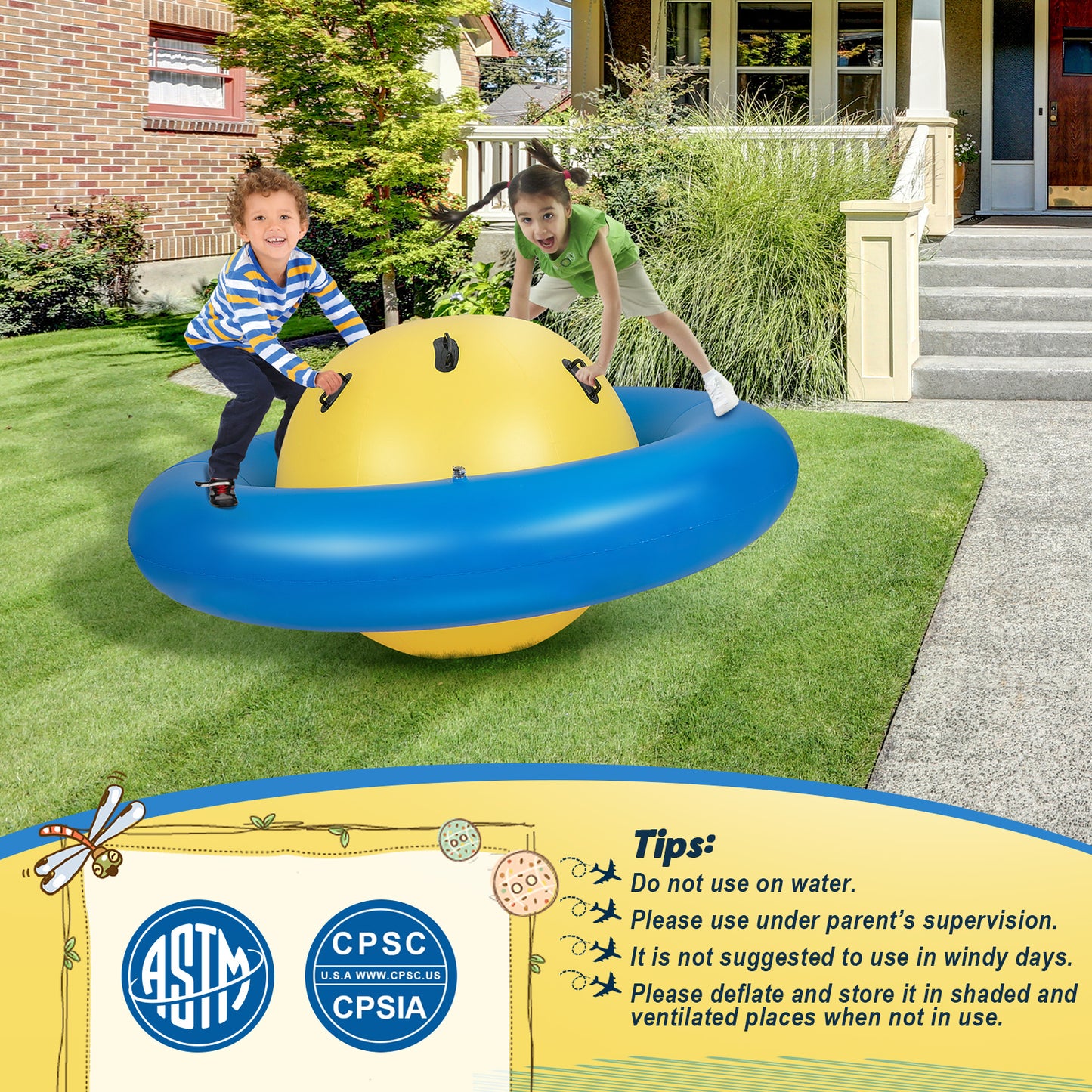 7.5 Foot Giant Inflatable Dome Rocker Bouncer with 6 Built-in Handles for Kids-Blue Kids Crystal