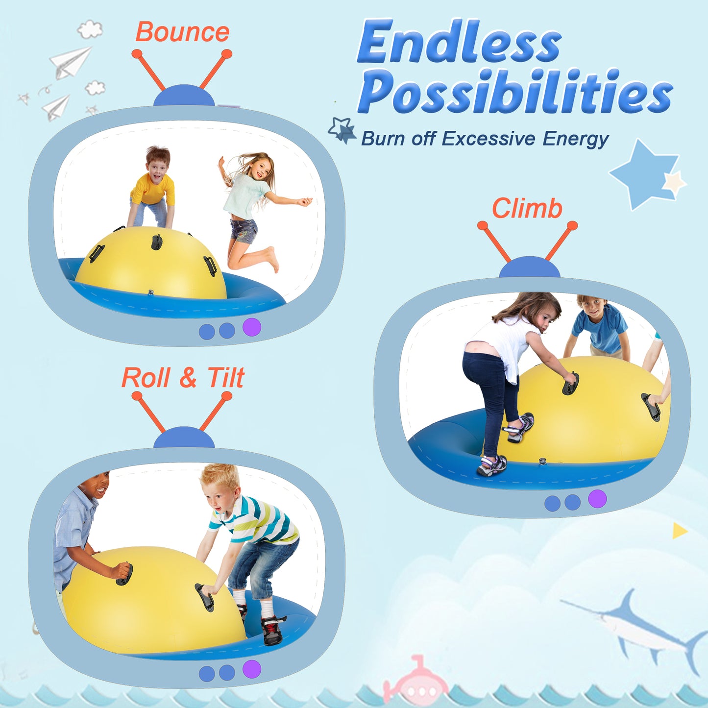 7.5 Foot Giant Inflatable Dome Rocker Bouncer with 6 Built-in Handles for Kids-Blue Kids Crystal