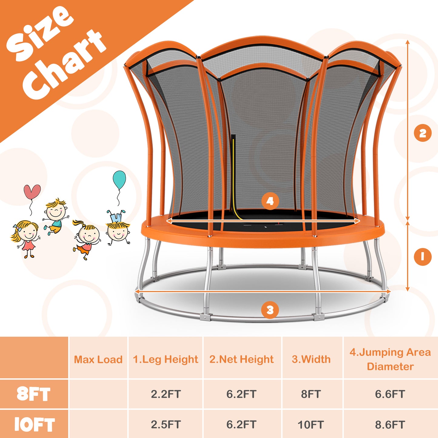 10 Feet Unique Flower Shape Trampoline with Galvanized Steel Frame-Orange Kids Crystal
