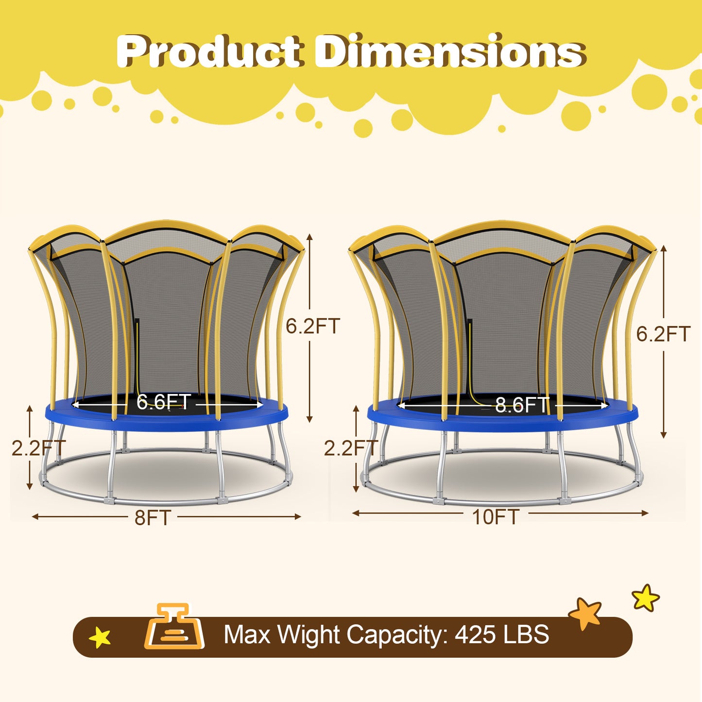 8 Feet Outdoor Unique Flower Shape Trampoline with Enclosure Net-Yellow Kids Crystal