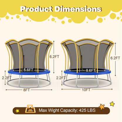 8 Feet Outdoor Unique Flower Shape Trampoline with Enclosure Net-Yellow
