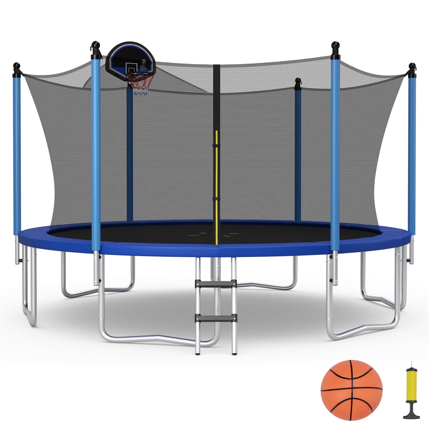 12/14/15/16 Feet Outdoor Recreational Trampoline with Ladder and Enclosure Net-16 ft Kids Crystal
