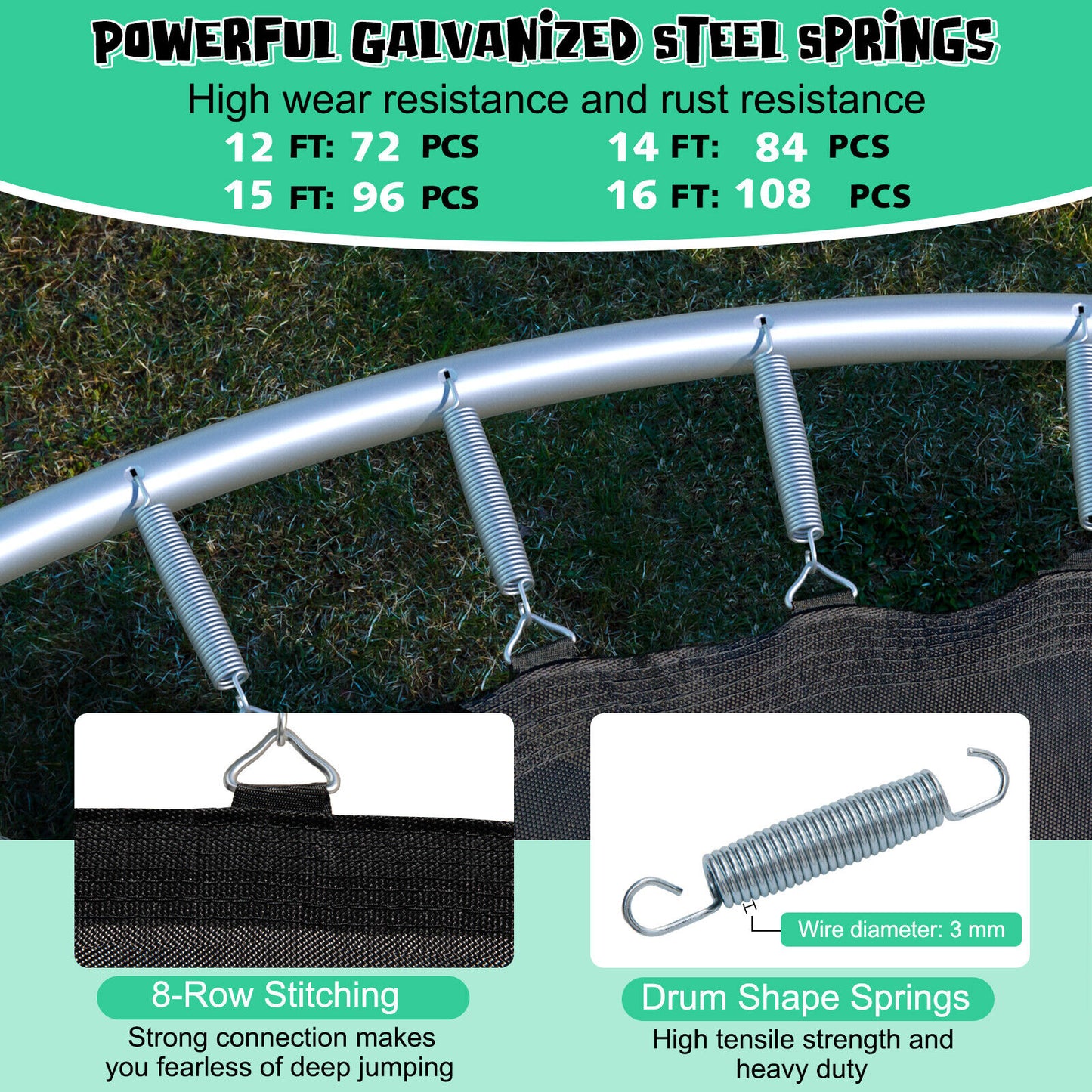 12/14/15/16 Feet Outdoor Recreational Trampoline with Ladder and Enclosure Net-16 ft Kids Crystal