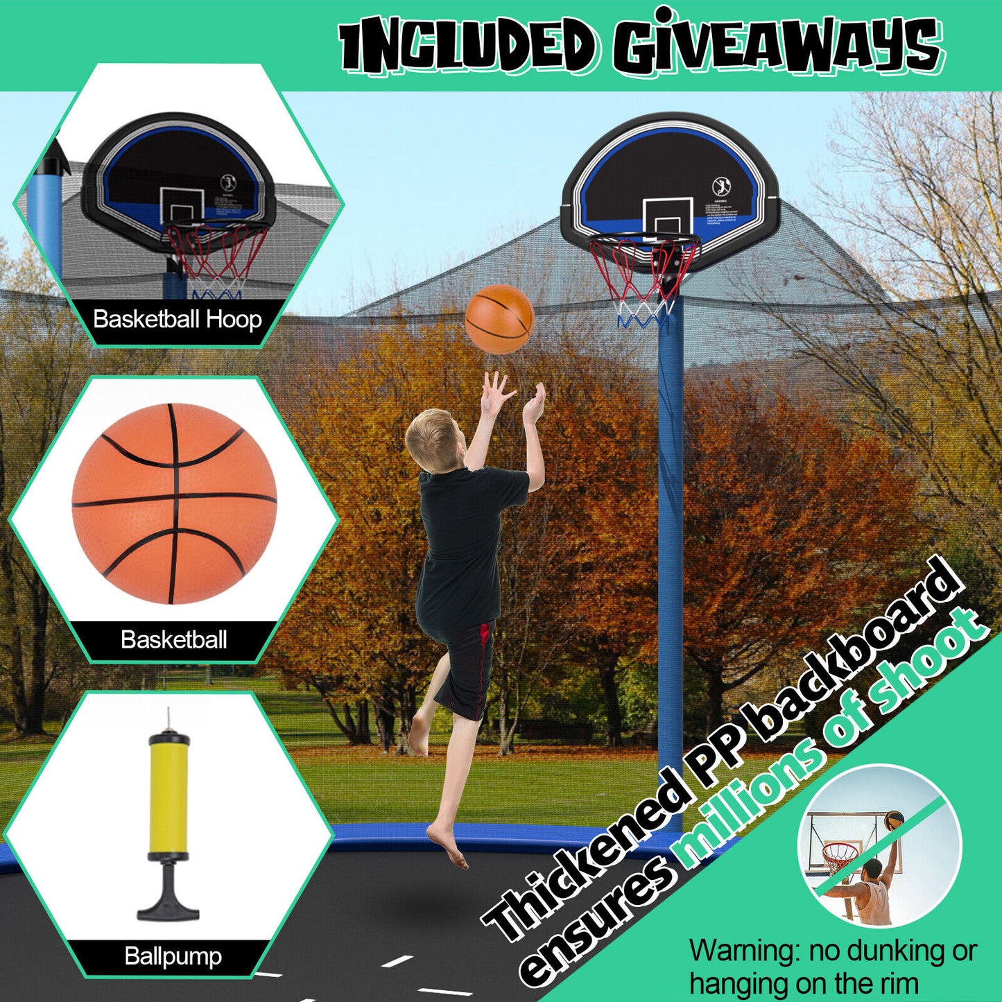 12/14/15/16 Feet Outdoor Recreational Trampoline with Ladder and Enclosure Net-16 ft Kids Crystal