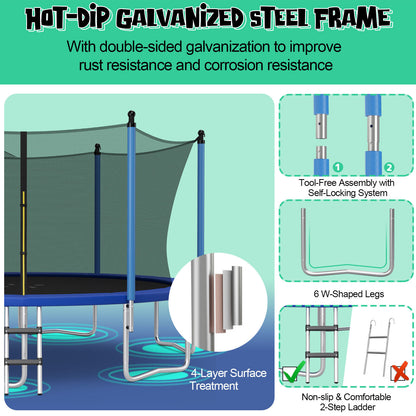12/14/15/16 Feet Outdoor Recreational Trampoline with Ladder and Enclosure Net-16 ft