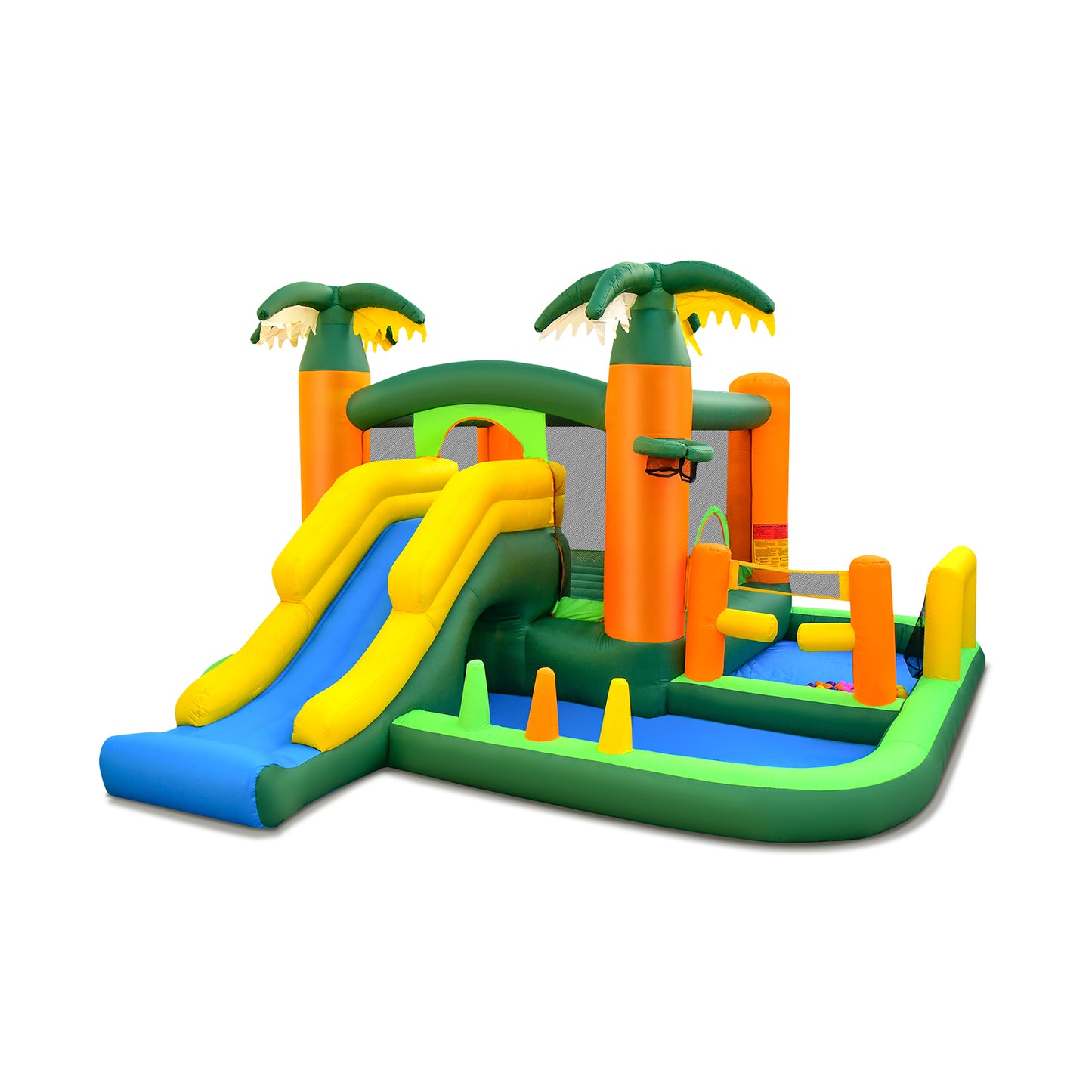 8-in-1 Tropical Inflatable Bounce Castle with 2 Ball Pits Slide and Tunnel Without Blower Kids Crystal