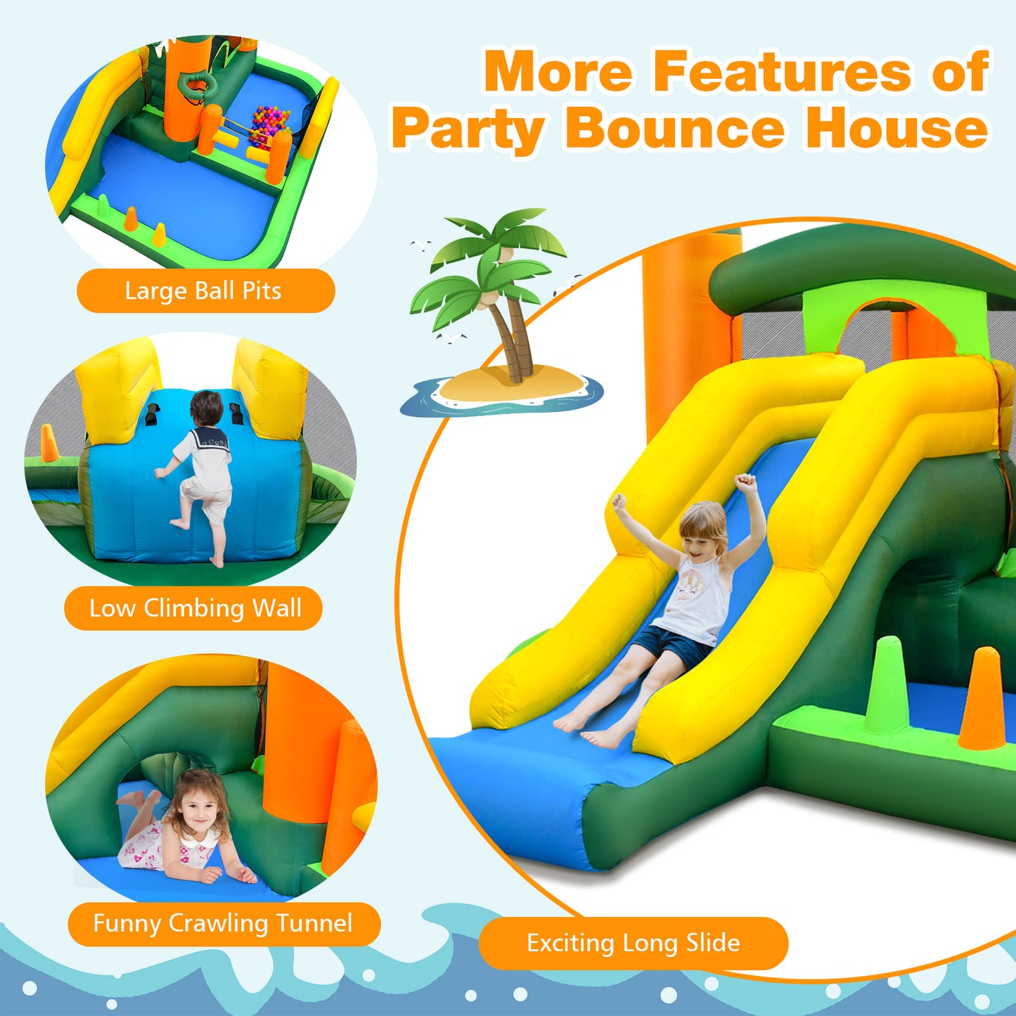 Big Inflatable Bounce House with Slide and Ball Pits for Indoor and Outdoor with 735W Blower Kids Crystal