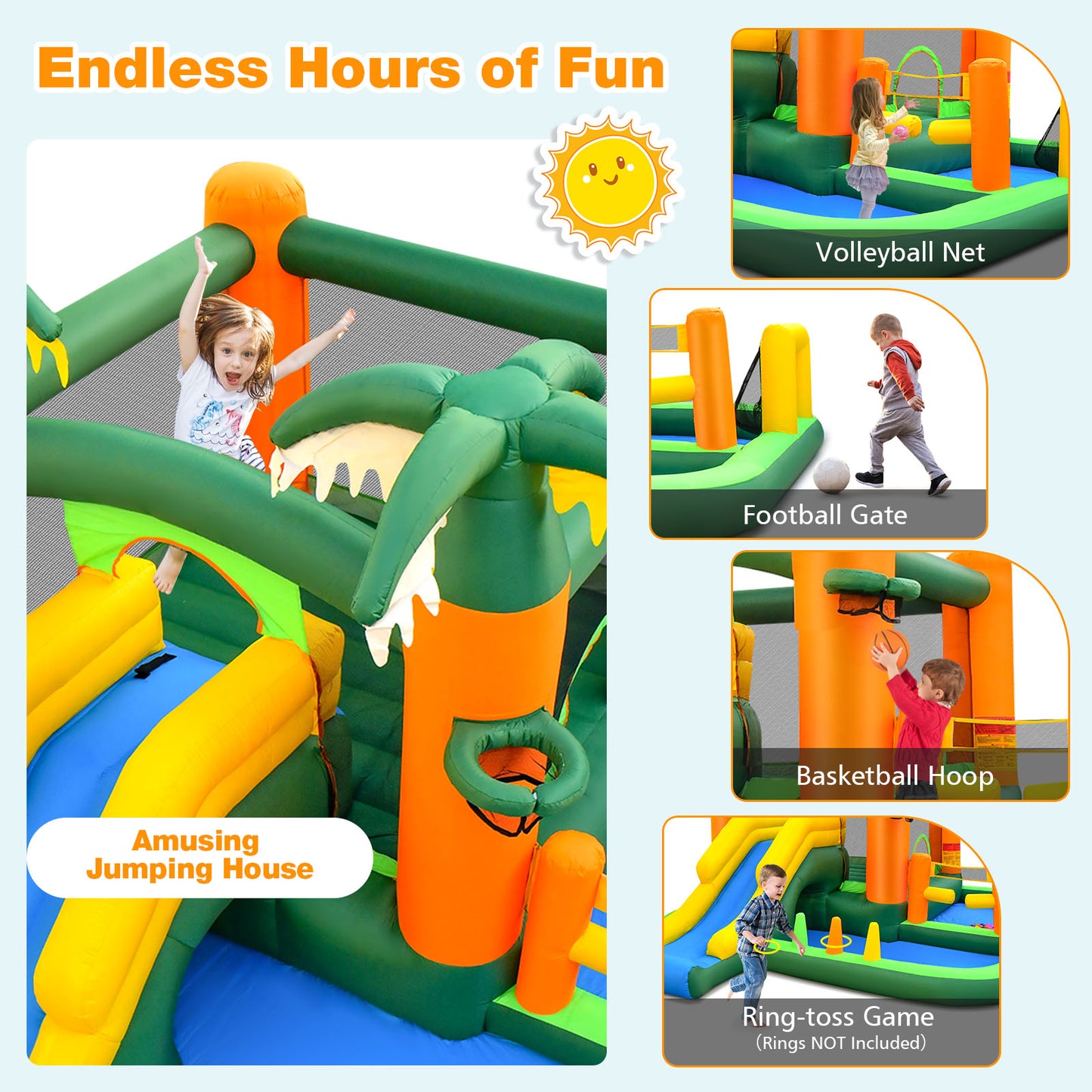 Big Inflatable Bounce House with Slide and Ball Pits for Indoor and Outdoor with 735W Blower Kids Crystal