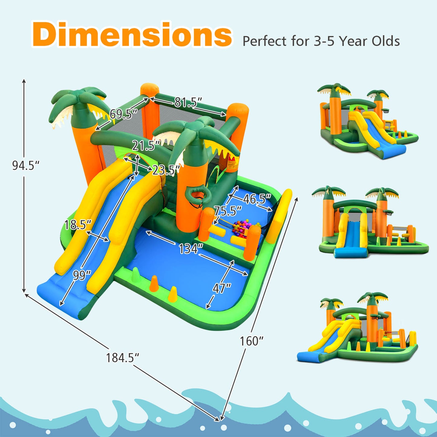 Big Inflatable Bounce House with Slide and Ball Pits for Indoor and Outdoor with 735W Blower Kids Crystal