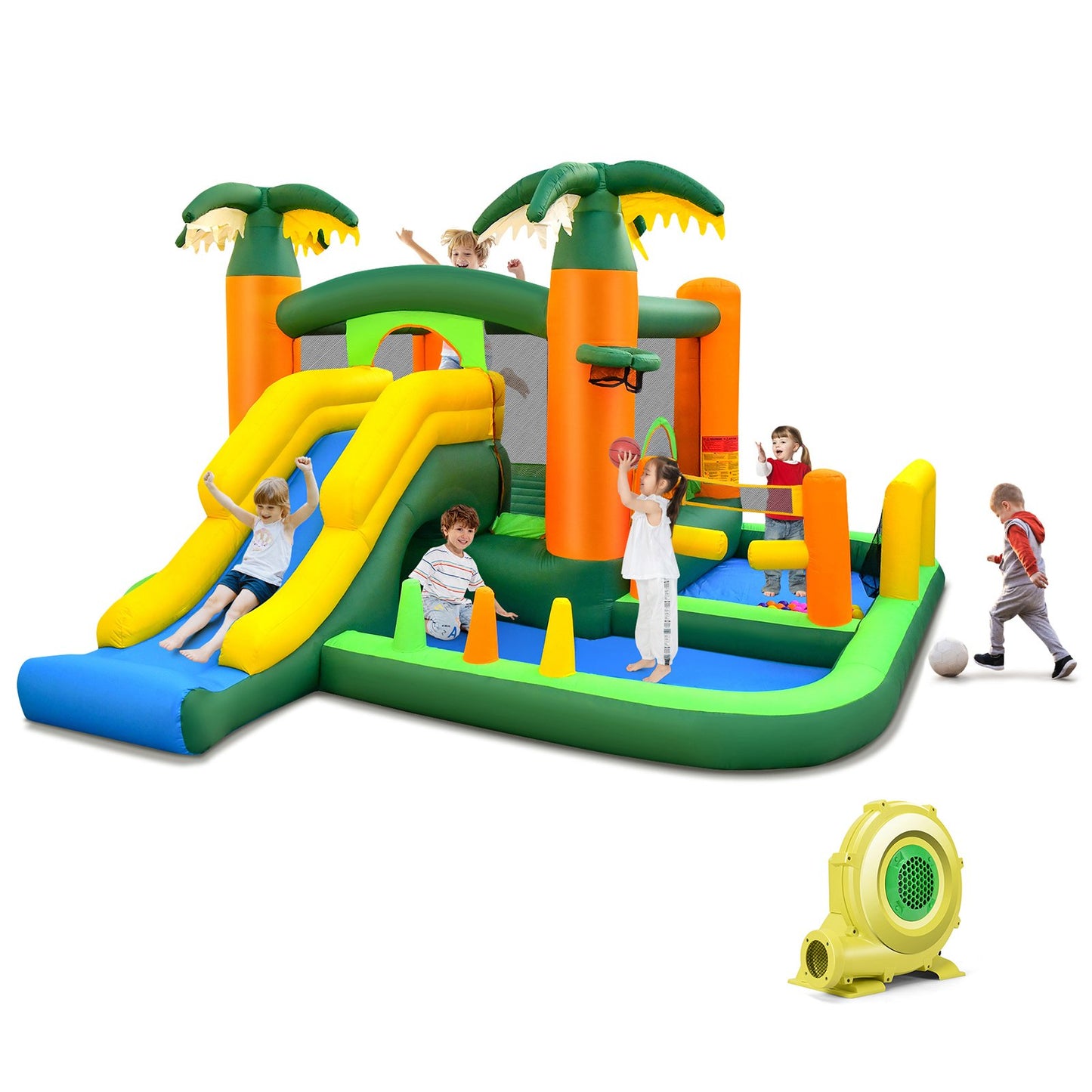 Big Inflatable Bounce House with Slide and Ball Pits for Indoor and Outdoor with 735W Blower Kids Crystal