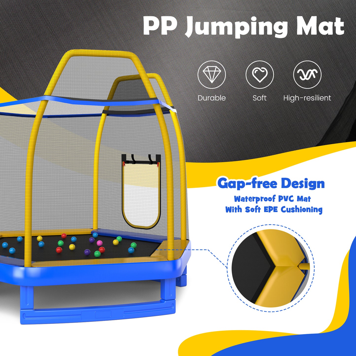 7 Feet Trampoline with Ladder and Slide for Indoor and Outdoor-Blue Kids Crystal