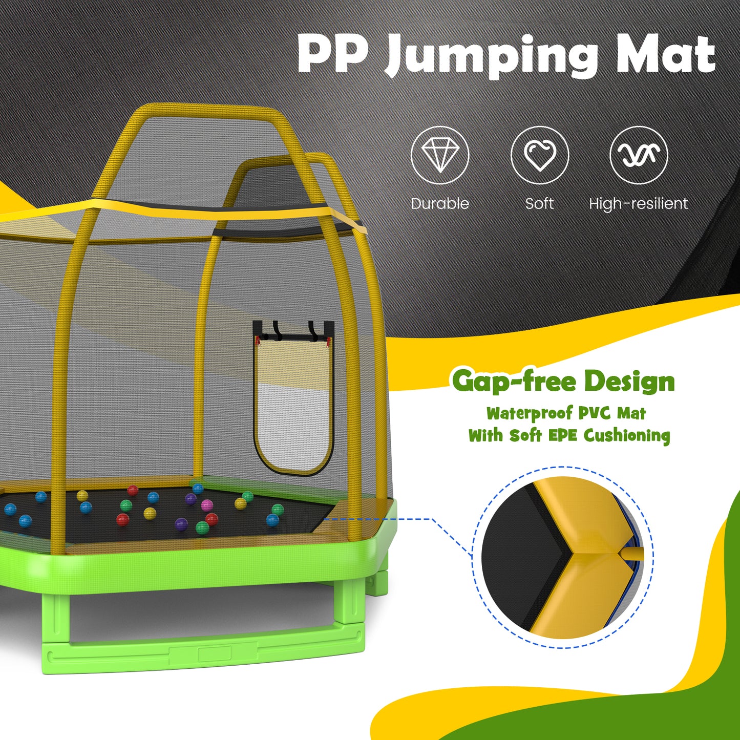 7 Feet Trampoline with Ladder and Slide for Indoor and Outdoor-Green Kids Crystal