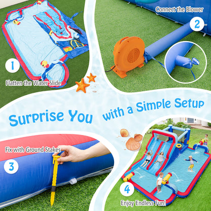 Inflatable Bounce House with 2 Water Slides and 3 Water Cannons With 680W Blower