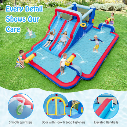 Inflatable Bounce House with 2 Water Slides and 3 Water Cannons With 735W Blower