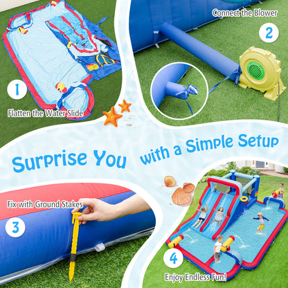Inflatable Bounce House with 2 Water Slides and 3 Water Cannons With 735W Blower