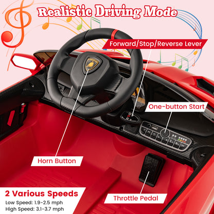 12V Licensed Lamborghini 4WD Kids Ride-on Sports Car with 2.4G Remote-Red