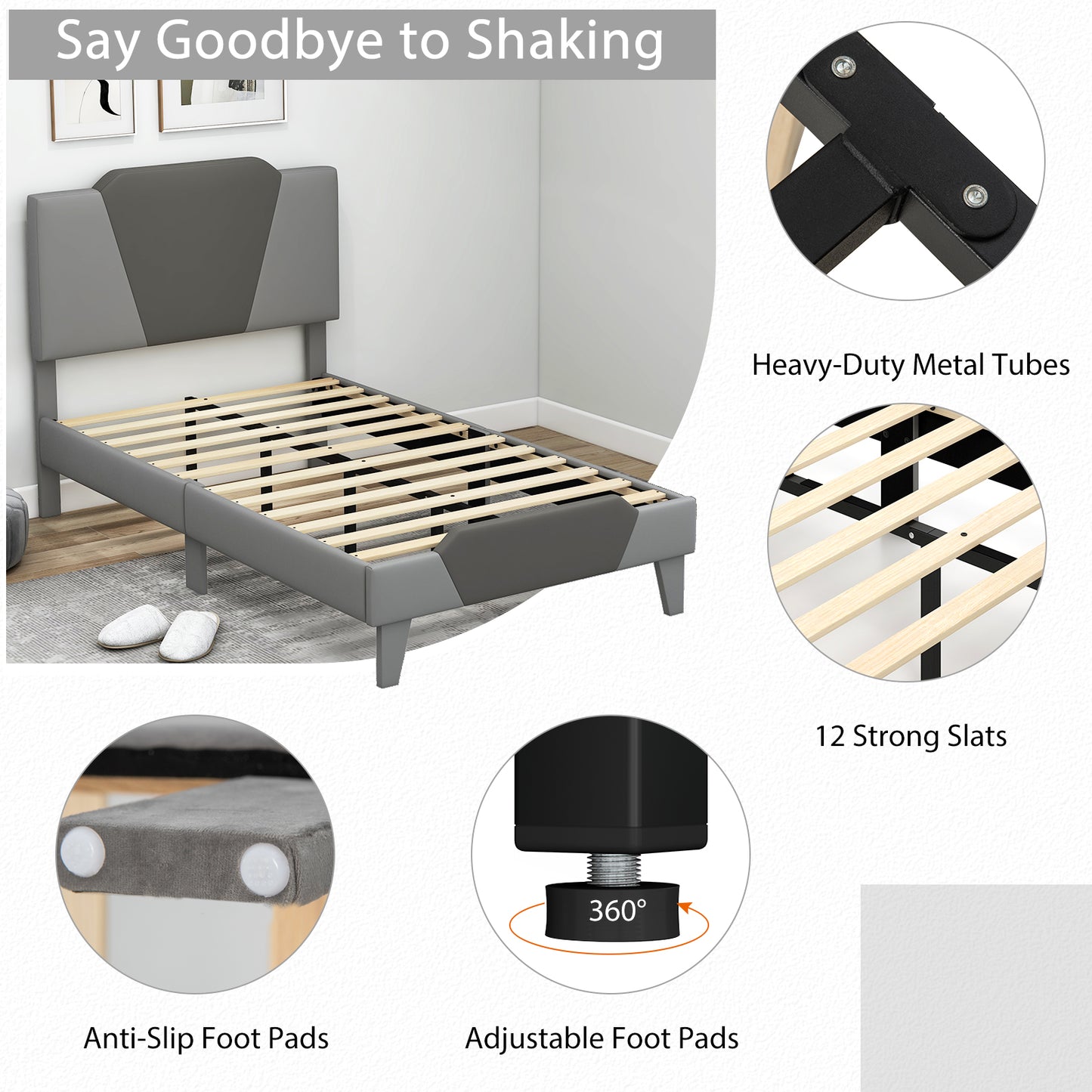 Full/Queen/Twin Velvet Upholstered Bed Frame with High Headboard-Twin Size Kids Crystal