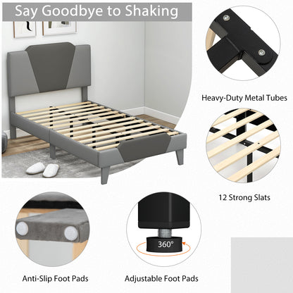 Full/Queen/Twin Velvet Upholstered Bed Frame with High Headboard-Twin Size