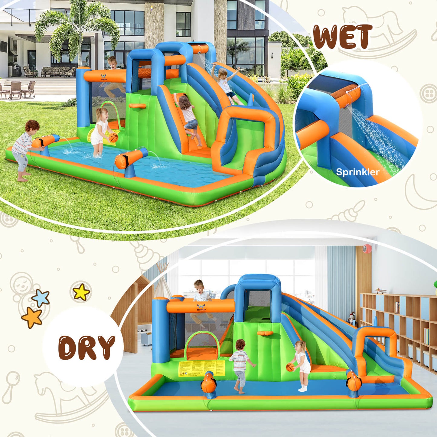 Inflatable Water Slide with Dual Climbing Walls and Blower Excluded Kids Crystal