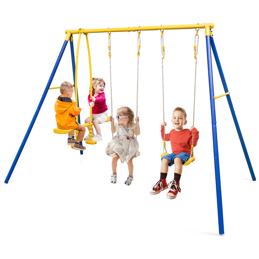 Metal Swing Set for Backyard with 2 Swing Seats and 2 Glider Seats-Blue Kids Crystal