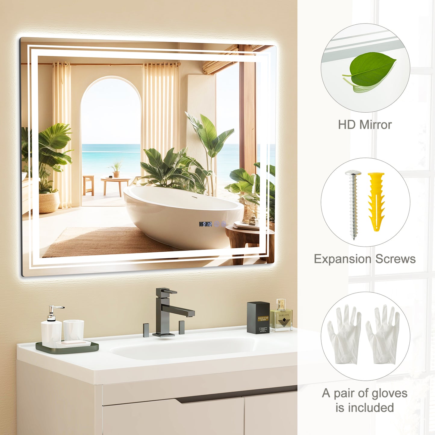 Defogging LED Bathroom Mirror with Memory Function and Anti-Fog-L Kids Crystal