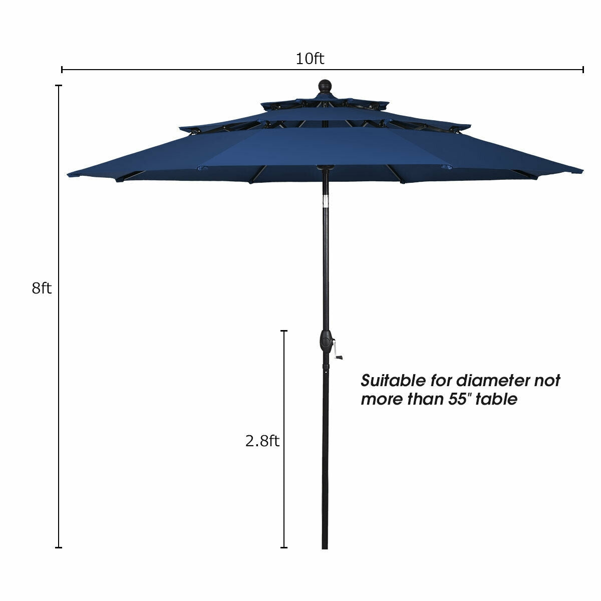 10ft 3 Tier Outdoor Patio Umbrella with Double Vented-Navy Kids Crystal