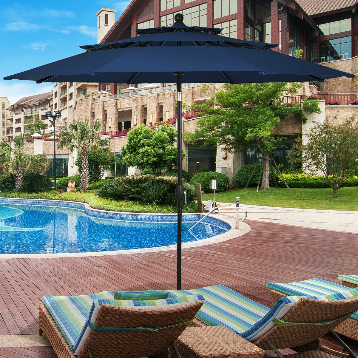 10ft 3 Tier Outdoor Patio Umbrella with Double Vented-Navy Kids Crystal