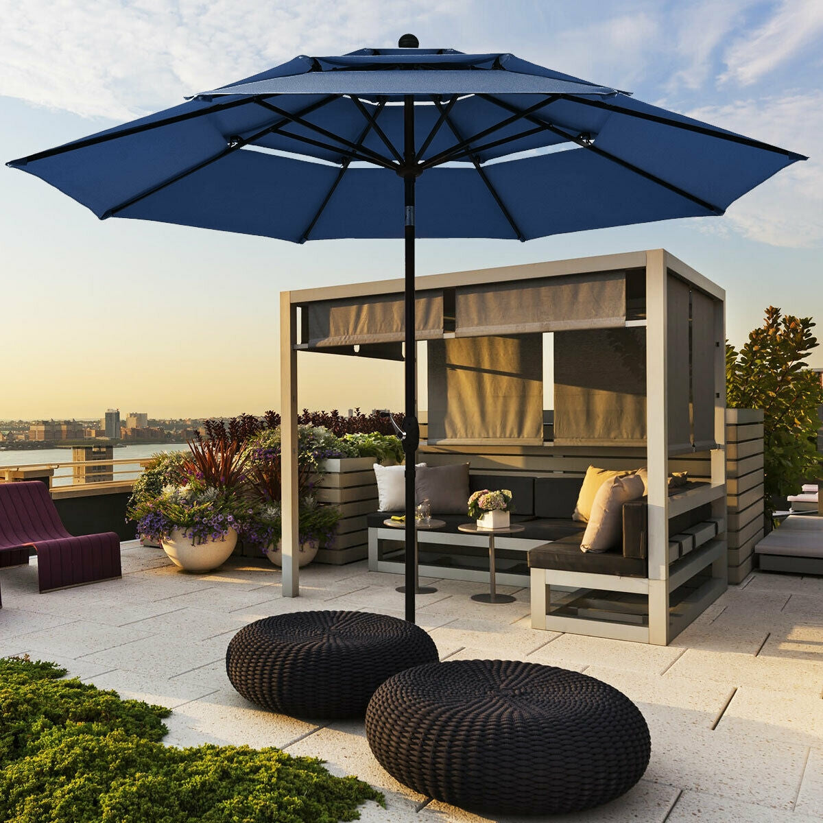 10ft 3 Tier Outdoor Patio Umbrella with Double Vented-Navy Kids Crystal