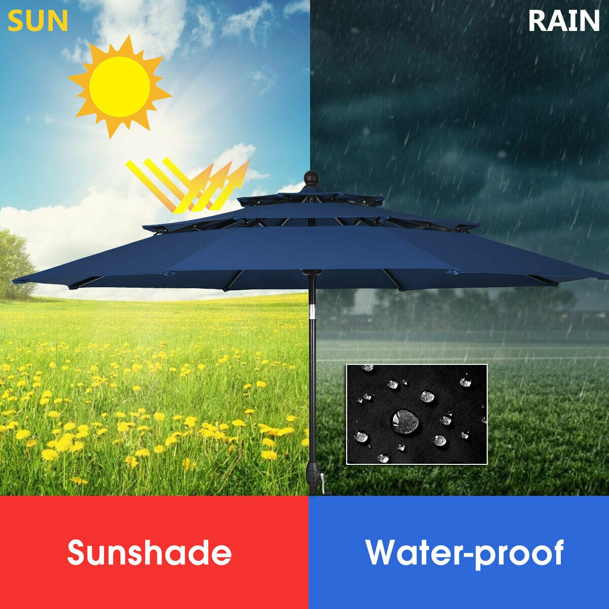 10ft 3 Tier Outdoor Patio Umbrella with Double Vented-Navy Kids Crystal