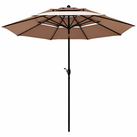 10ft 3 Tier Outdoor Patio Umbrella with Double Vented-Beige Kids Crystal