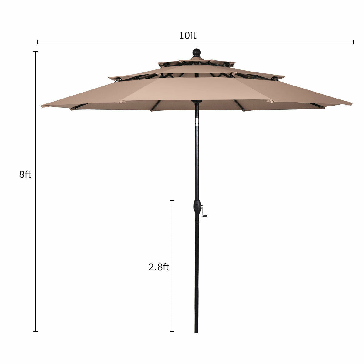 10ft 3 Tier Outdoor Patio Umbrella with Double Vented-Beige Kids Crystal