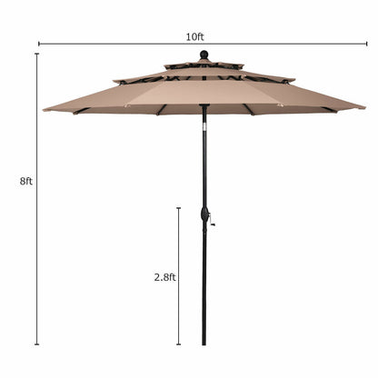 10ft 3 Tier Outdoor Patio Umbrella with Double Vented-Beige