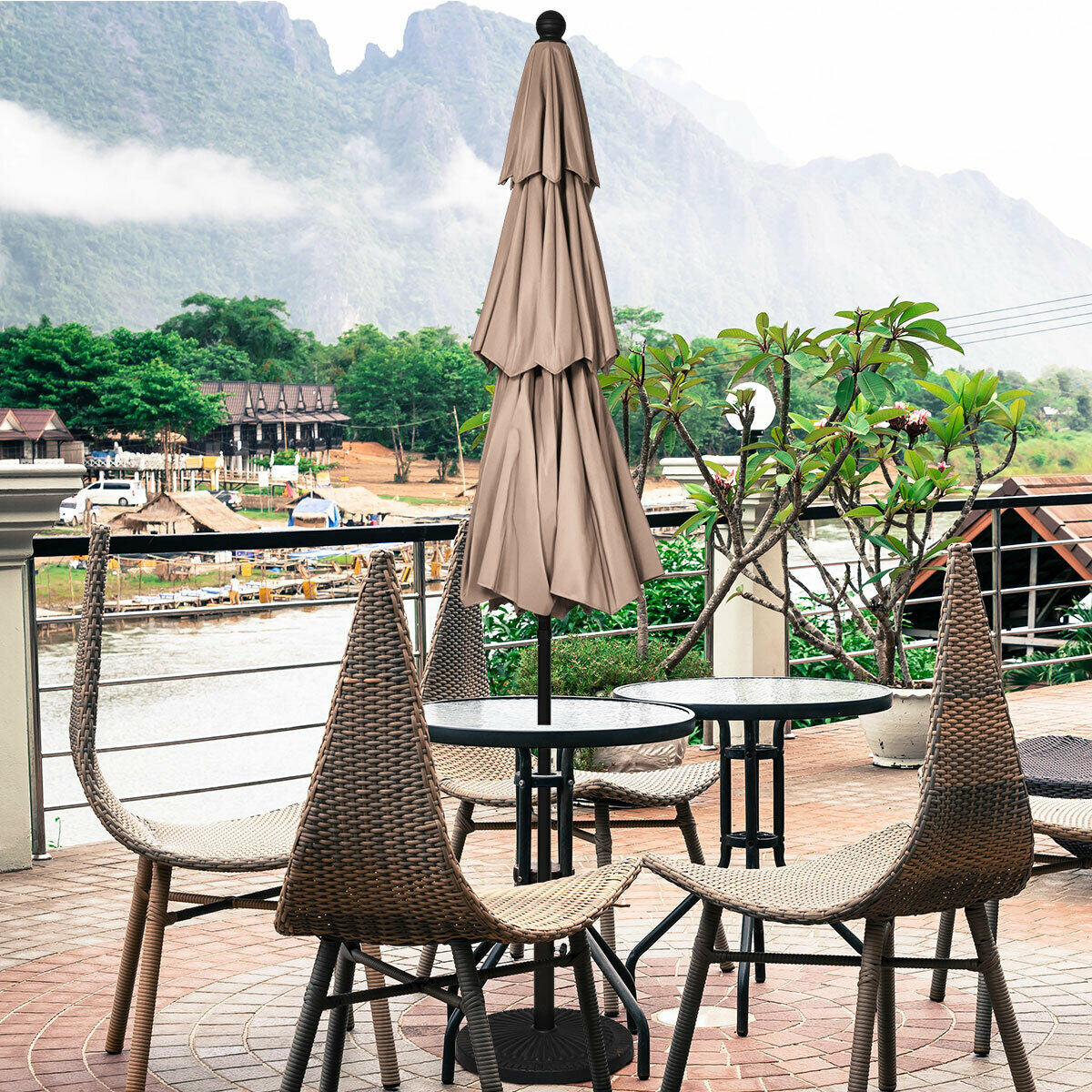 10ft 3 Tier Outdoor Patio Umbrella with Double Vented-Beige Kids Crystal