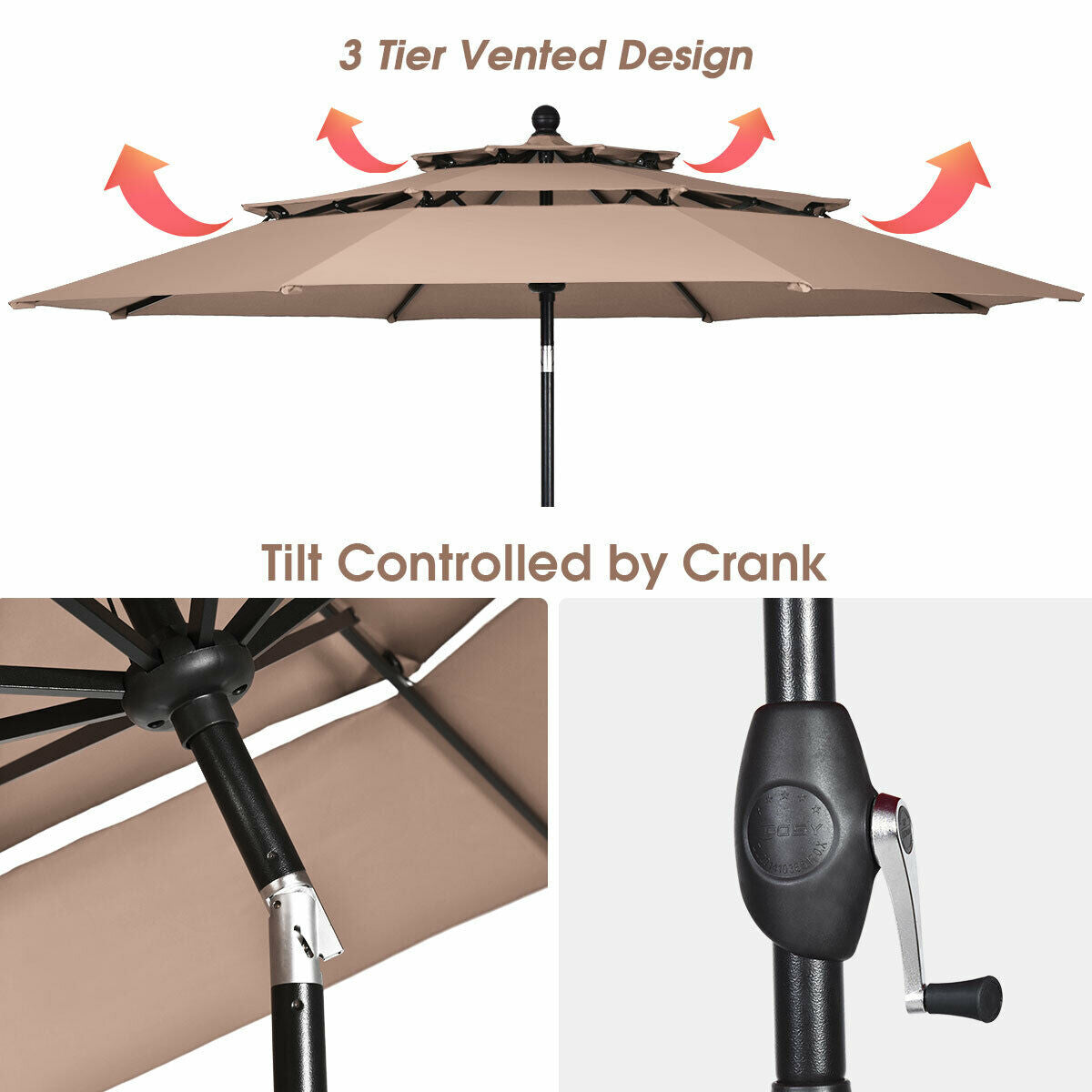 10ft 3 Tier Outdoor Patio Umbrella with Double Vented-Beige Kids Crystal