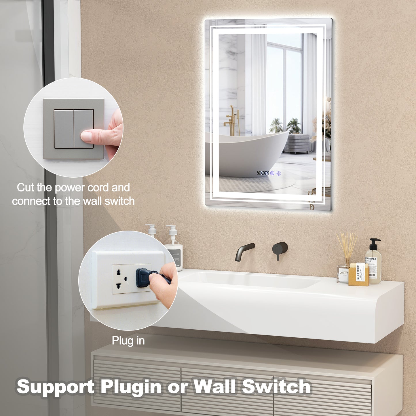 Defogging LED Bathroom Mirror with Memory Function and Anti-Fog-S Kids Crystal