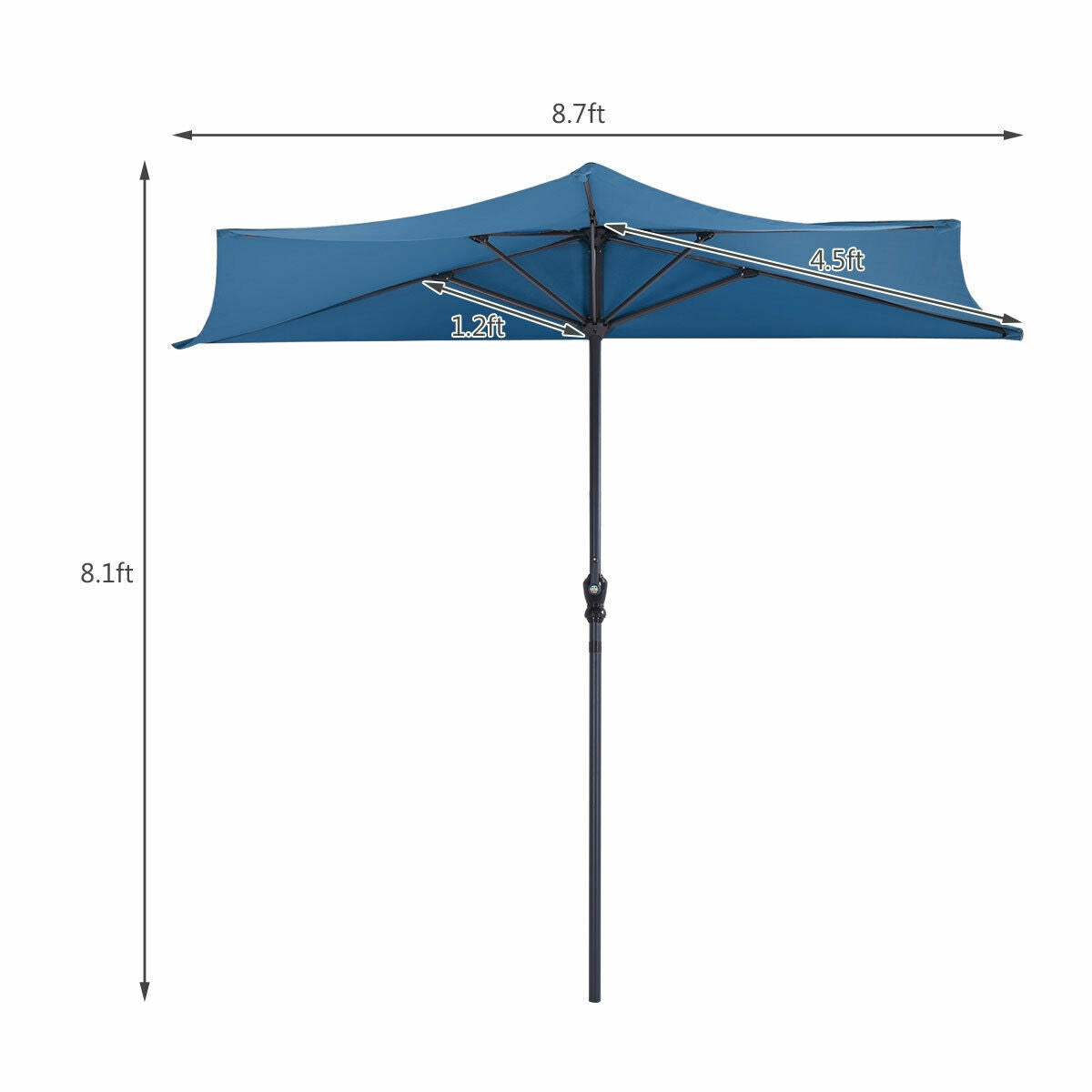 9Ft Patio Bistro Half Round Umbrella -Blue Kids Crystal