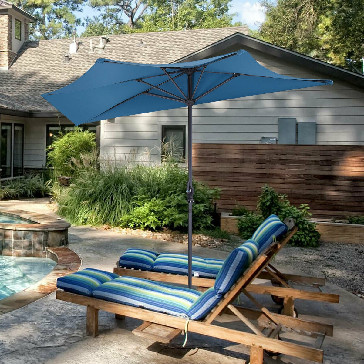 9Ft Patio Bistro Half Round Umbrella -Blue Kids Crystal