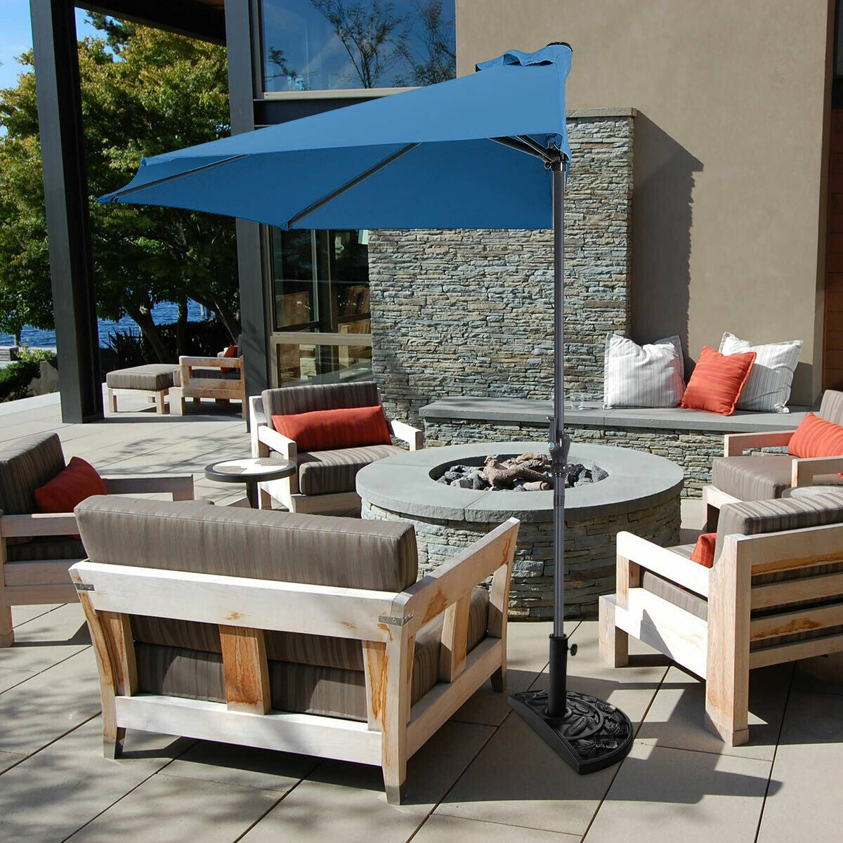 9Ft Patio Bistro Half Round Umbrella -Blue Kids Crystal