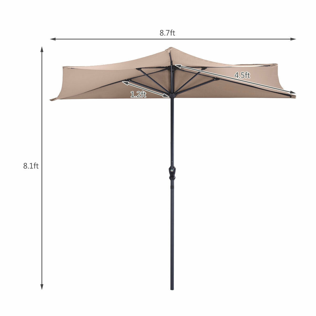 9Ft Patio Bistro Half Round Umbrella -Beige Kids Crystal