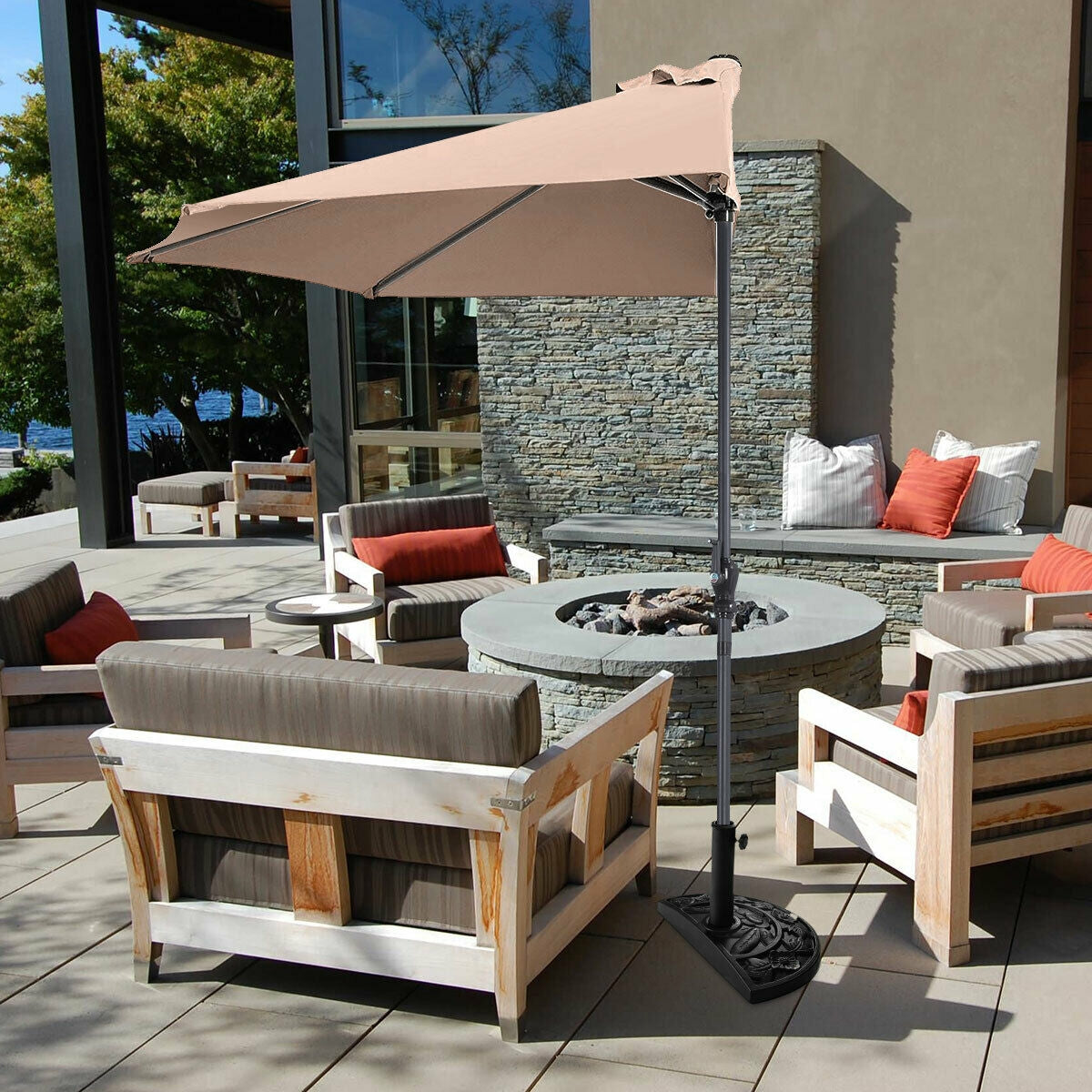 9Ft Patio Bistro Half Round Umbrella -Beige Kids Crystal